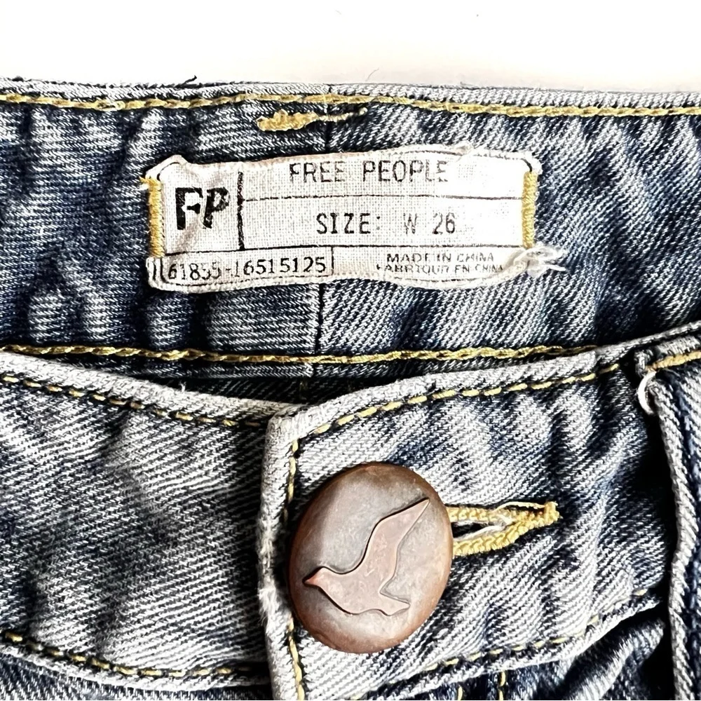 Free People Jean Shorts Distressed Raw Hem Mid Rise blue